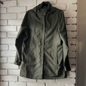Olive Utility Jacket for Women hip length hooded water resistant jacket